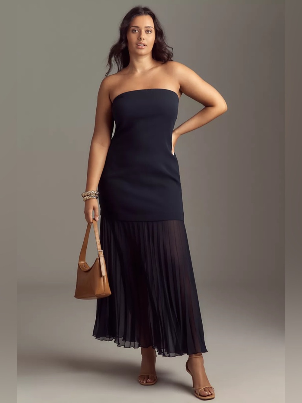 NWT BY ANTHROPOLOGIE Strapless Twofer Pleated Midi Dress Navy XL